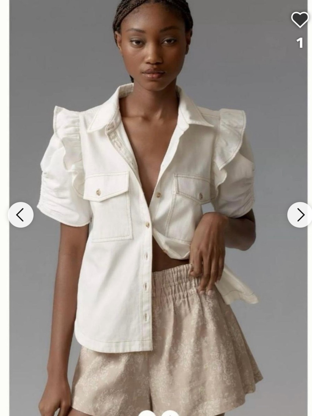 Anthropologie (Pilcro) Ruffled Sleeve Button-Front Women's Top — Cream denim, XL